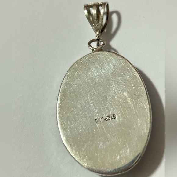 Victorian art deco oval turquoise sterling silver charm pendant southwest Native - Picture 6 of 8